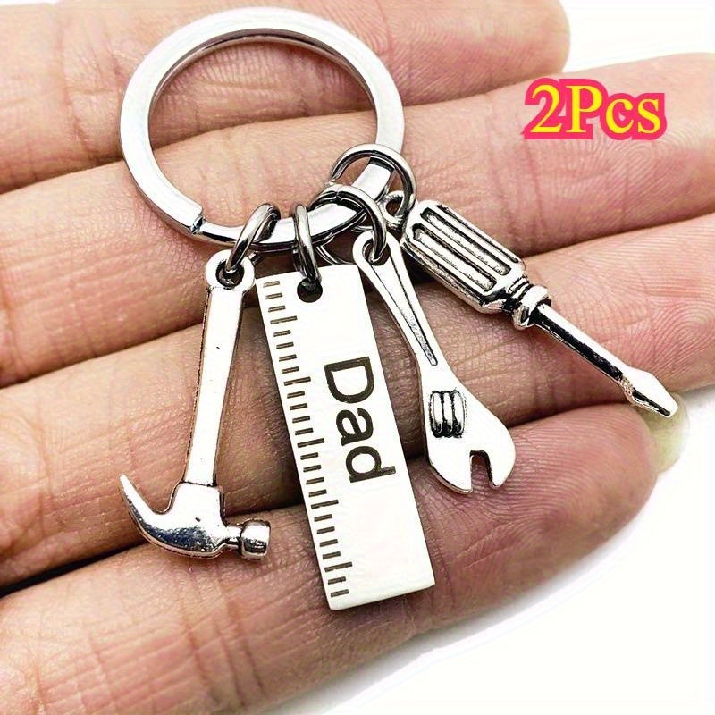 TEMU 2 Stylish Dad Letter Key Chain, Creative Hammer Screwdriver Wrench Key Ring, Handbag Decoration, Tassel Hanging Pendant, Fathers Day Gift, For Women