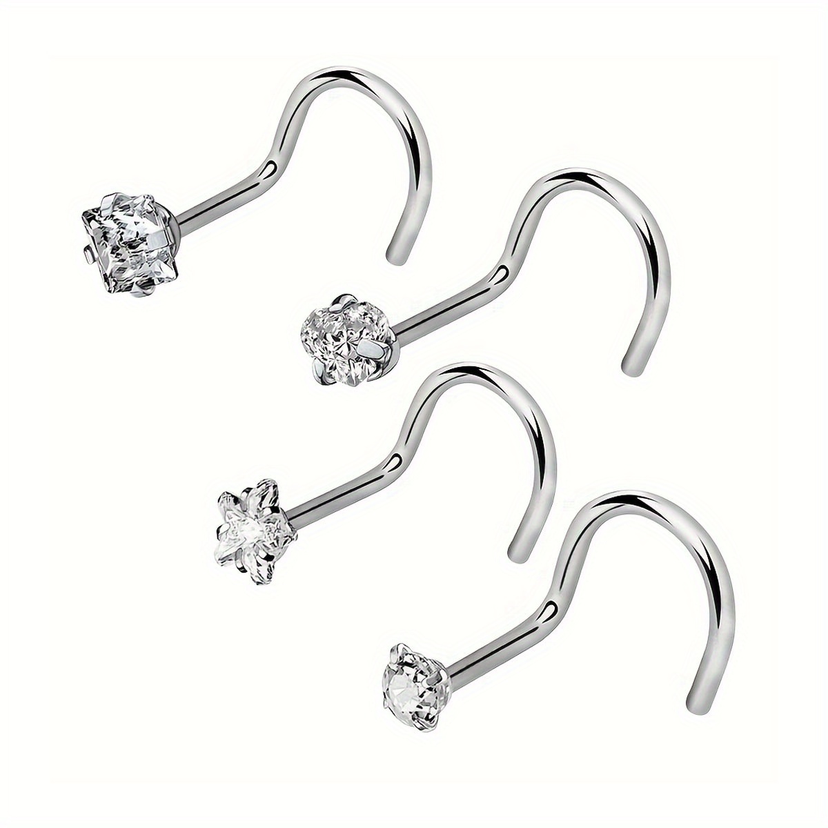 4pcs Set Of Stylish And Easy 304 304 Stainless Steel Nose Rings Piercing Jewelry For Daily And Vacation Wear, Perfect Valentine's Day Gift