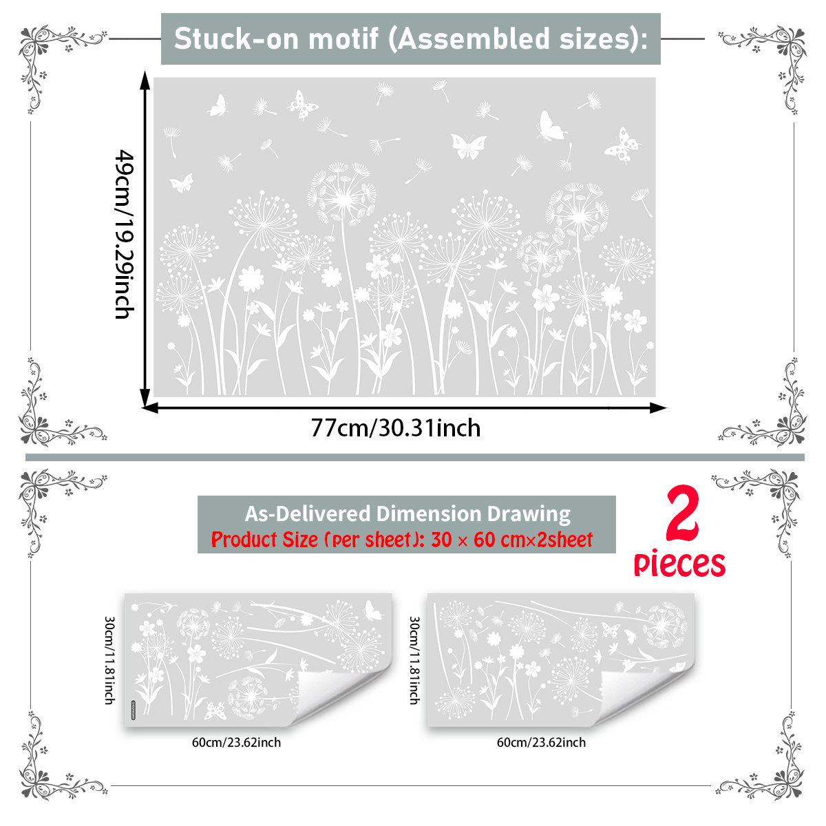 TEMU 1 Set Of 2pcs (30*60cm*2pcs) White Dandelion Floral Static Window Stickers, And Silhouette Room Decor Window Decals, Dj6139