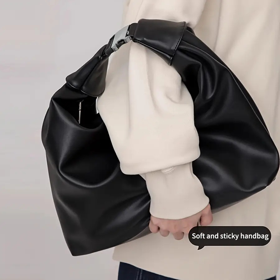  ス ソフト合成フェイクレザー クロスボディバッグ - 韓国スタイル 大容量 ハンドバッグ  クロージャー付き、ブラック ミニマリスト ショルダーバッグ 男女兼用、カジュアル＆ デイリー、耐久性に優れた可視ステッチ、広々とした内部と快適なストラップ、簡単お手入れデザイン、男性用フェイクレザーショルダーバッグ、 、高品質フェイクレザーショルダーバッグ 商品詳細 1