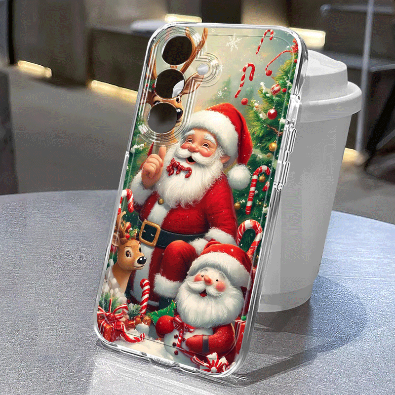 TEMU Phone Case - A Fully Covered Tpu Phone Case Featuring A Design Of Santa Claus, Reindeer, Christmas Trees, And Candy Canes, Specifically Galaxy