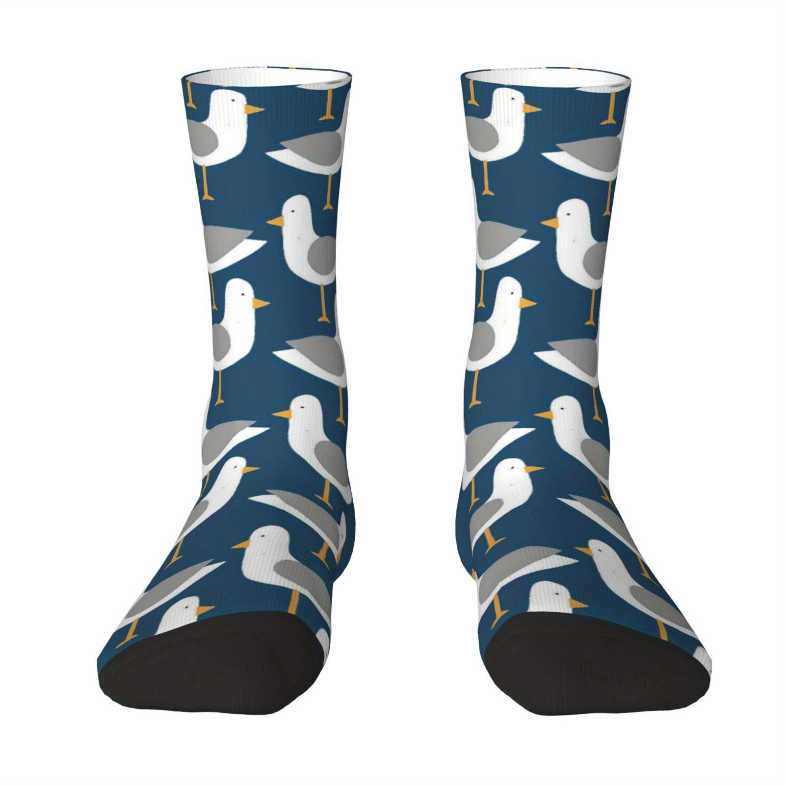 TEMU 1 Pair Creative Seagull Pattern Novelty Print Socks - Seamless Digital Printing With Seagull , Machine Washable, For Outdoor Casual Wear,