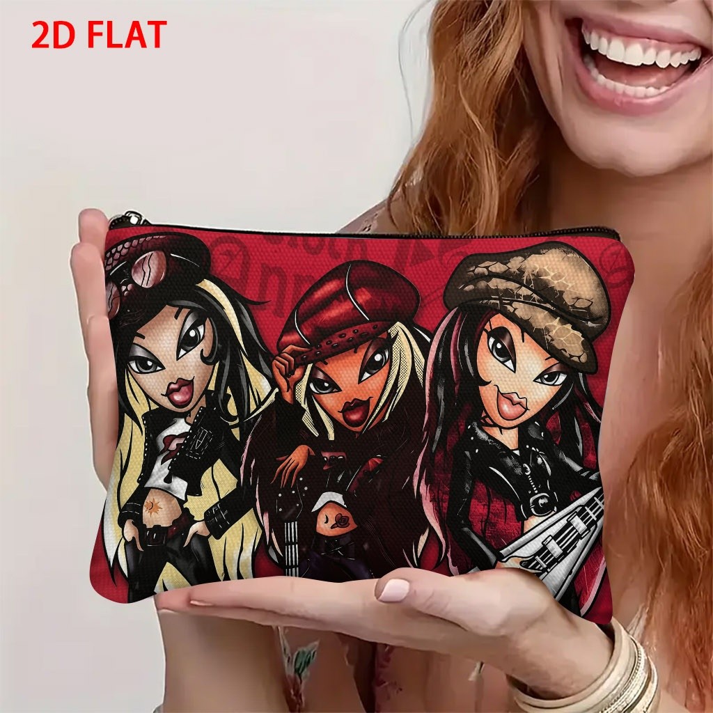 TEMU Rock Style Cartoon Female Character Print Makeup Bag, Durable Polyester Toiletry Organizer Measuring 5.9 X 8.66 Inches, Lightweight Cosmetic