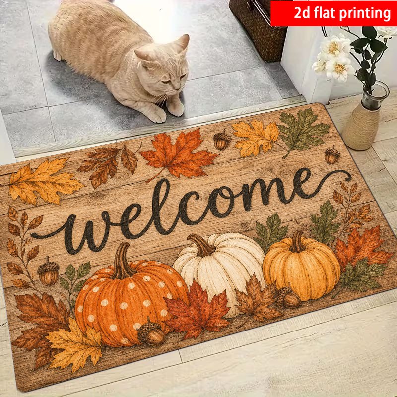 TEMU Zerbino, 1 pz Zerbino con Foglia d'Acero Autunnale e Zucca, per Portico, Corridoio, Soggiorno - Retro Antiscivolo in PVC Lavabile in Lavatrice,