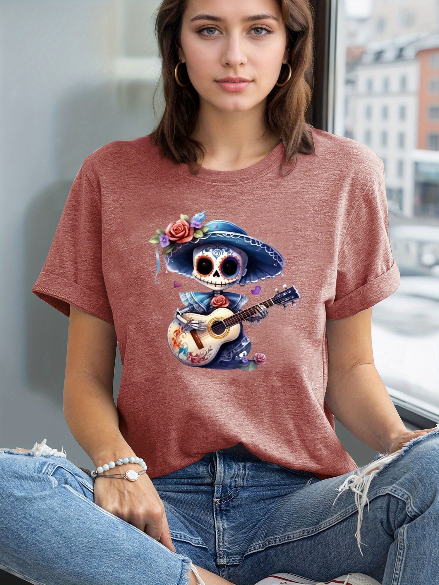 Ropa Camisa Calavera Mujer Halloween Playera De Calavera Para