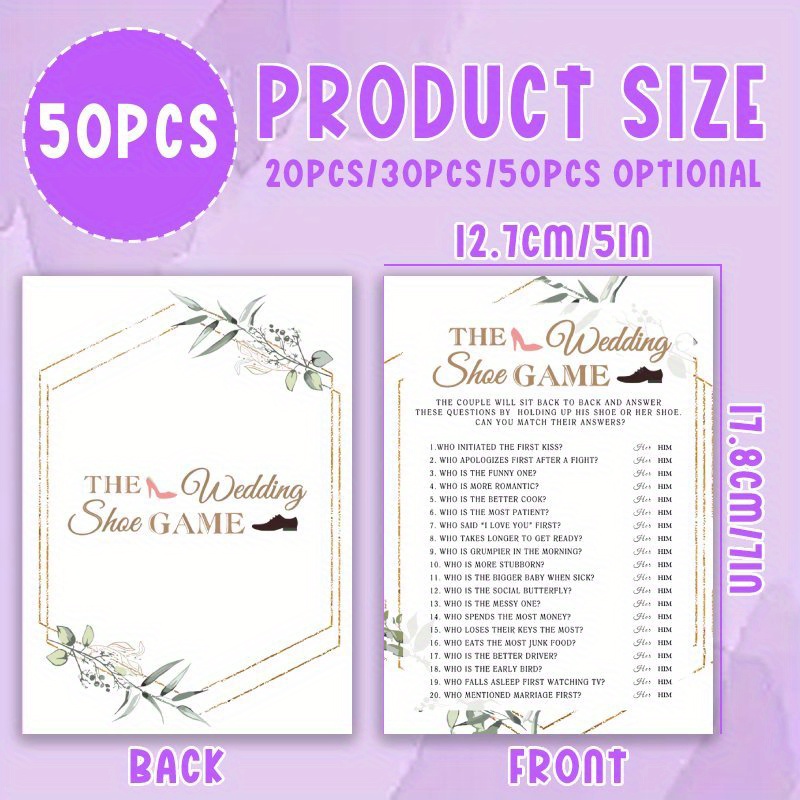 TEMU 20pcs/30pcs/50pcs, Bridal Shower Games Cards, Engagement Party Games Cards, Bridal Party Games, Bridal Shower, White Bridal Shower Game Cards