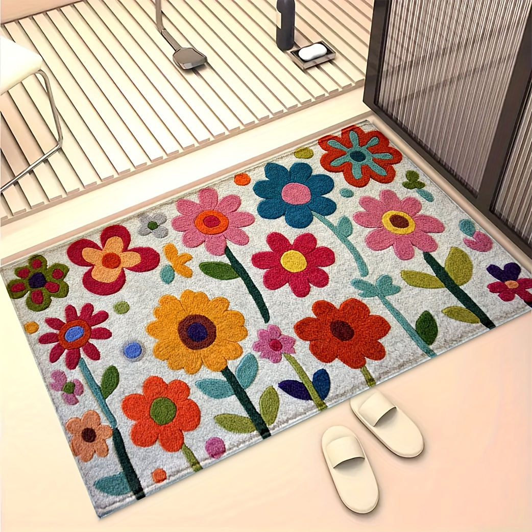 Image of 1pc Vibrant 3d Floral Anti-slip Bathroom Mat- Plush Faux, Washable, Suitable For Entrance, Porch, Living Room, Laundry Room, Bathroom, Decoration And Gift Floor Mat, Soft Texture, Bathroom Carpet