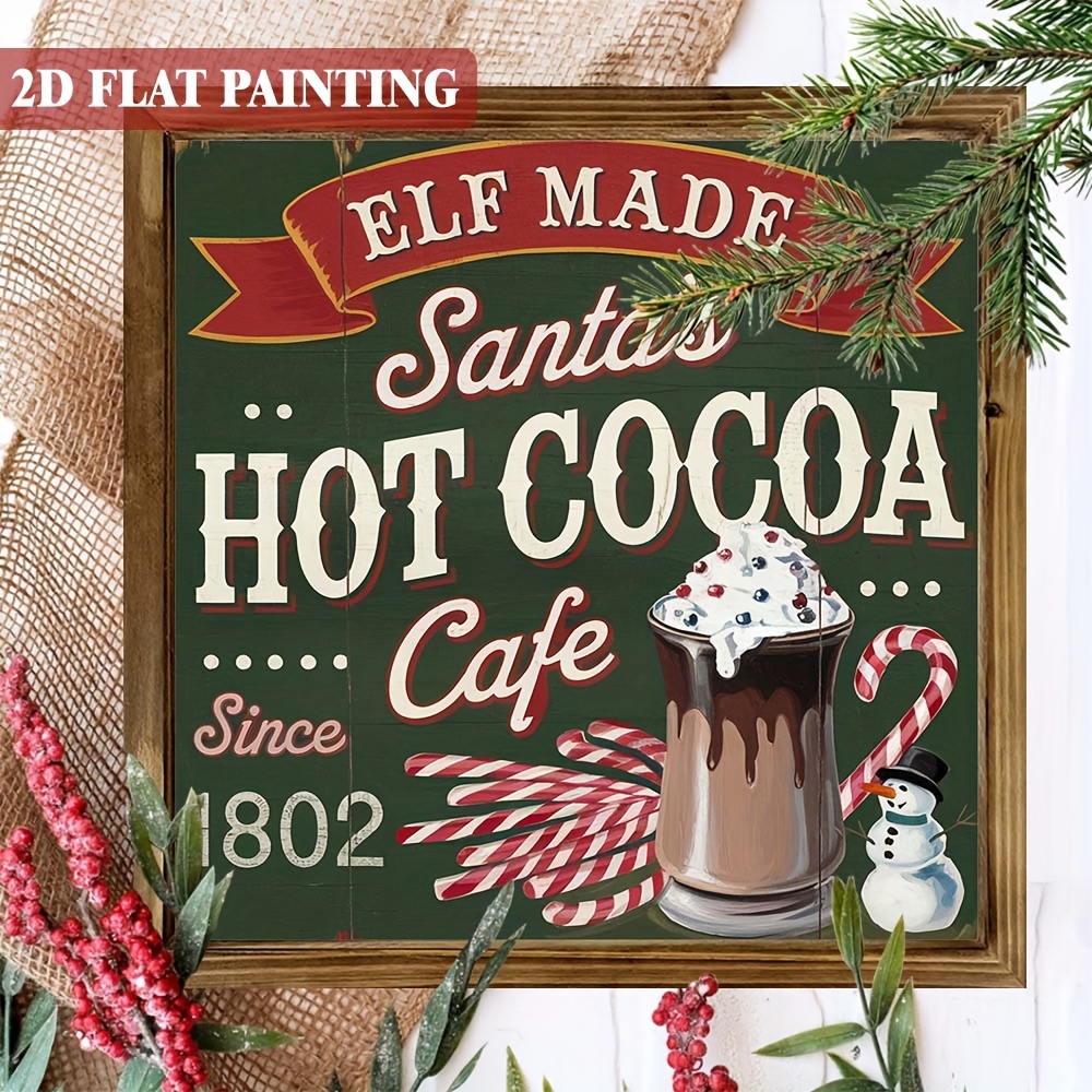 TEMU 2d Flat, 2d Flat - 1pc 2d Flat Printed Vintage Santa Claus Cafe Wooden Wall Sign, Rustic Style With Wooden Frame, Christmas Plaque,
