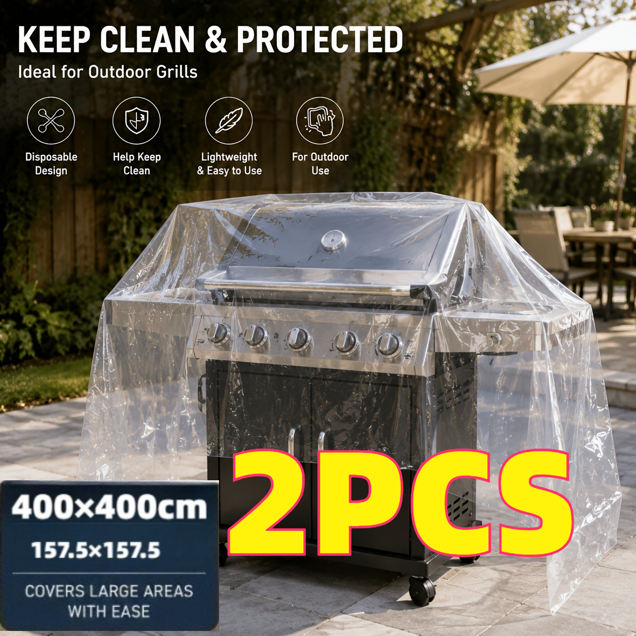 TEMU 2pcs, 4m X 4m (400 X 400cm) Sheets, Disposable Transparent Plastic Cover - Ultra-thin Outdoor Patio Cover, Suitable For Multipurpose Protection