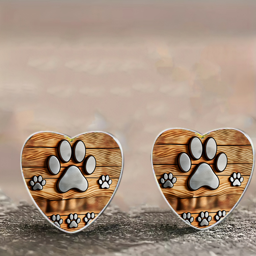 TEMU 2pcs Paw Print Earrings Animal Earrings Pet Earrings Nature Earrings Heart Earrings Wood Pattern Earrings Jewelry Additions Unique Jewelry