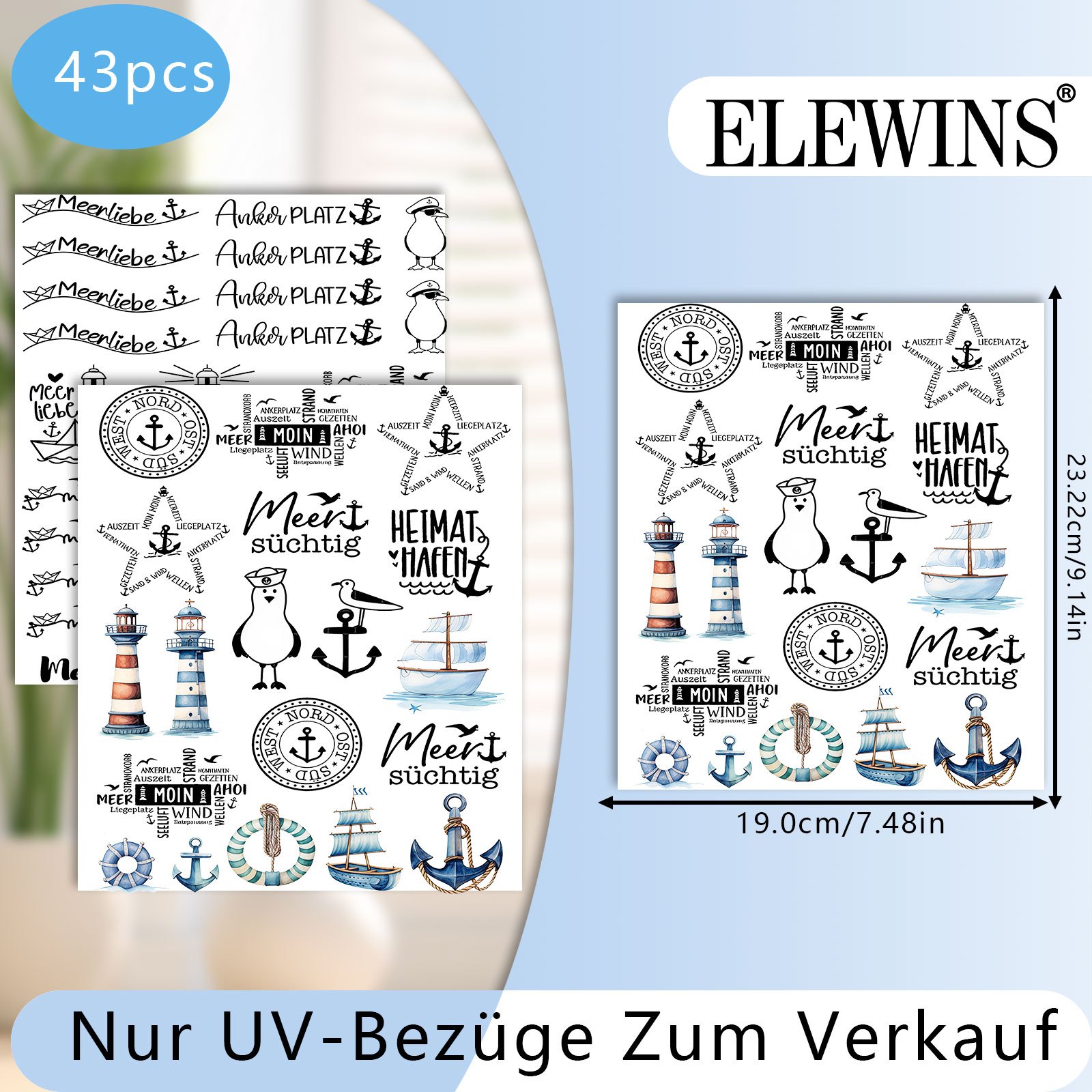 43pcs German Maritime & Summer Themed - Summer Diy Wrap, Waterproof Vinyl, Suitable For Decorating Laptops, Water Bottles, Suitcases And Phone Cases, A Great Value Diy Combination.