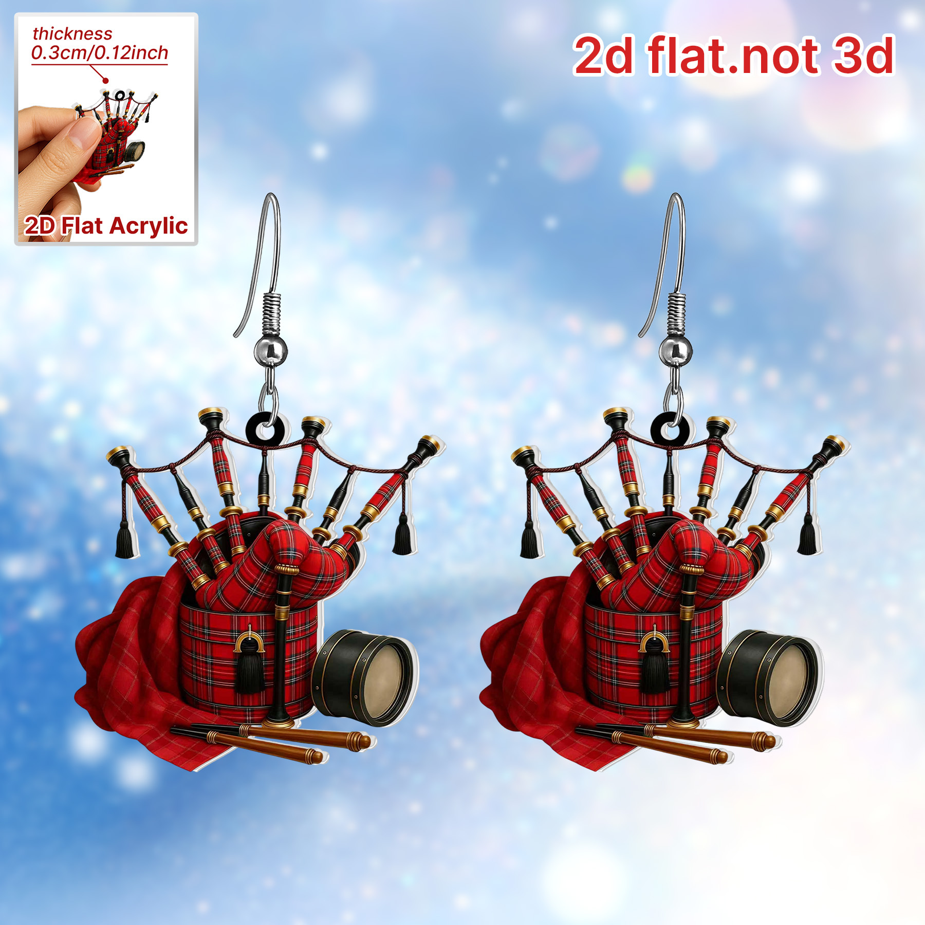 TEMU 2d Flat - 1 Pair 2d Flat Acrylic Earrings, Featuring Scottish , Designed For Women. Dangle Earrings Display Traditional Plaid Patterns And Serve