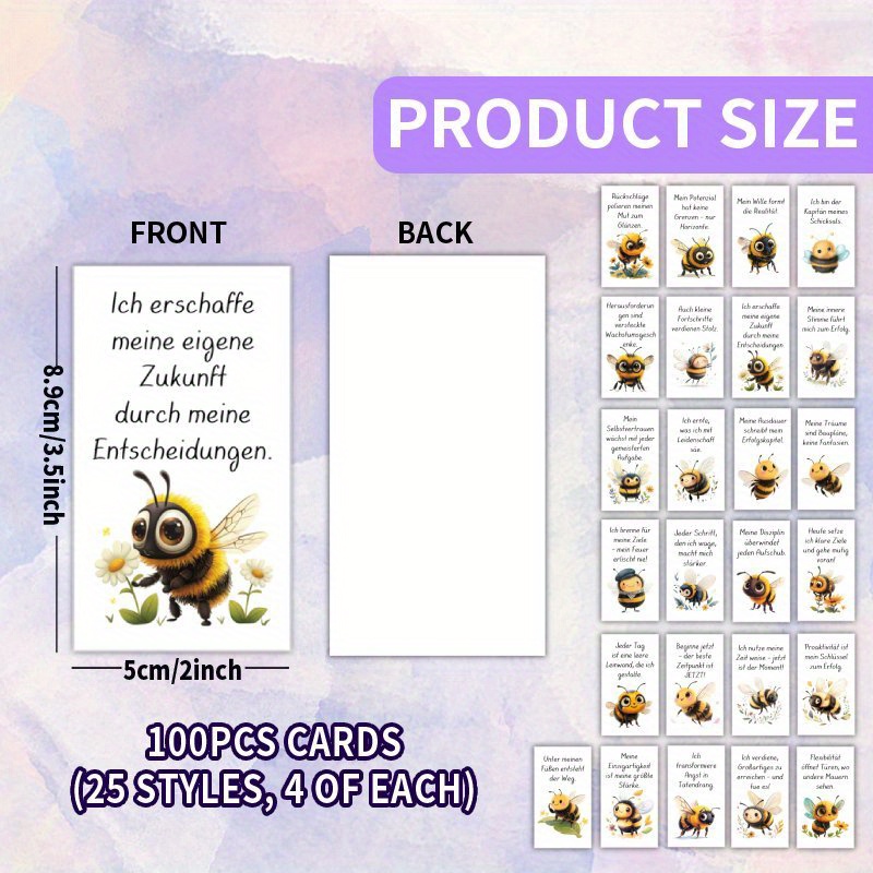 Image of 100pcs Card Set - German Bee - - Themed Inspirational Quote Cards, 25 Unique Styles, Suitable For , Family, Festivals, Encourasynthetic Gemstoneent & Gratitude