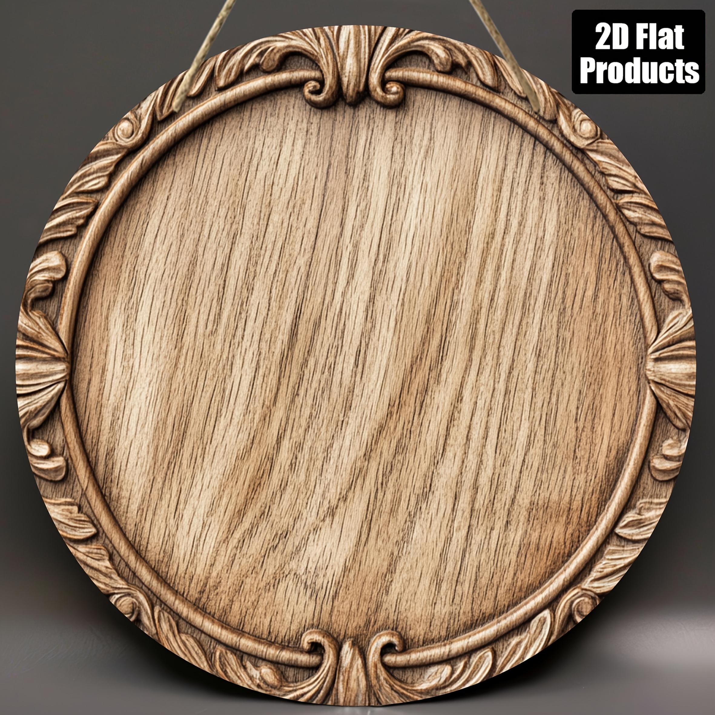 TEMU 2d Flat, 1pc Retro Style Round Wooden Wall Art - 8x8 Inch Decor With Decorative Frame, For Home, Kitchen, Bar, Office - Easy To Hang, No Power