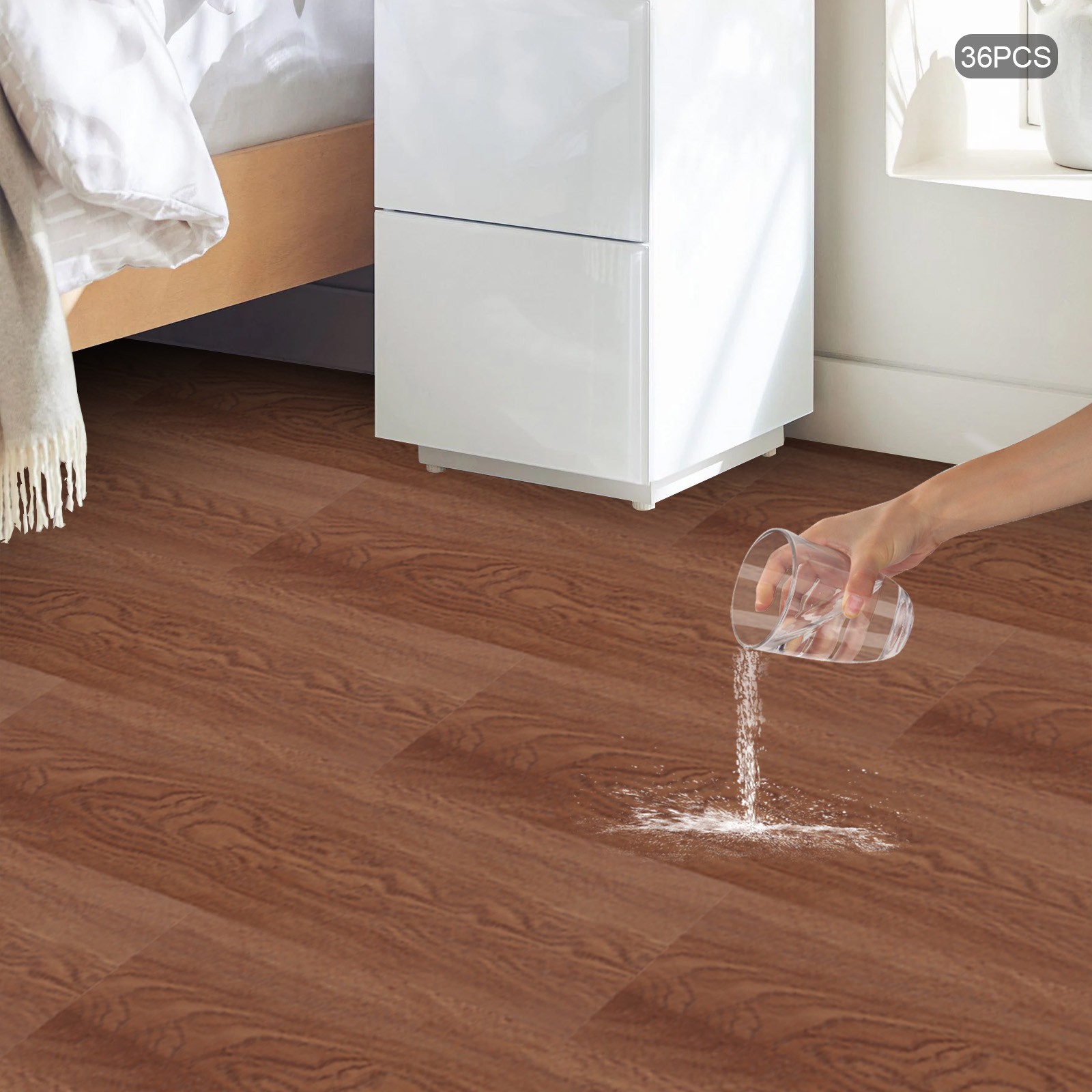 36pcs Pvc Self-adhesive Wood Grain Floor Stickers Kc05/1.3mm, 36pcs Of Pvc Floor Self-adhesive Tiles
