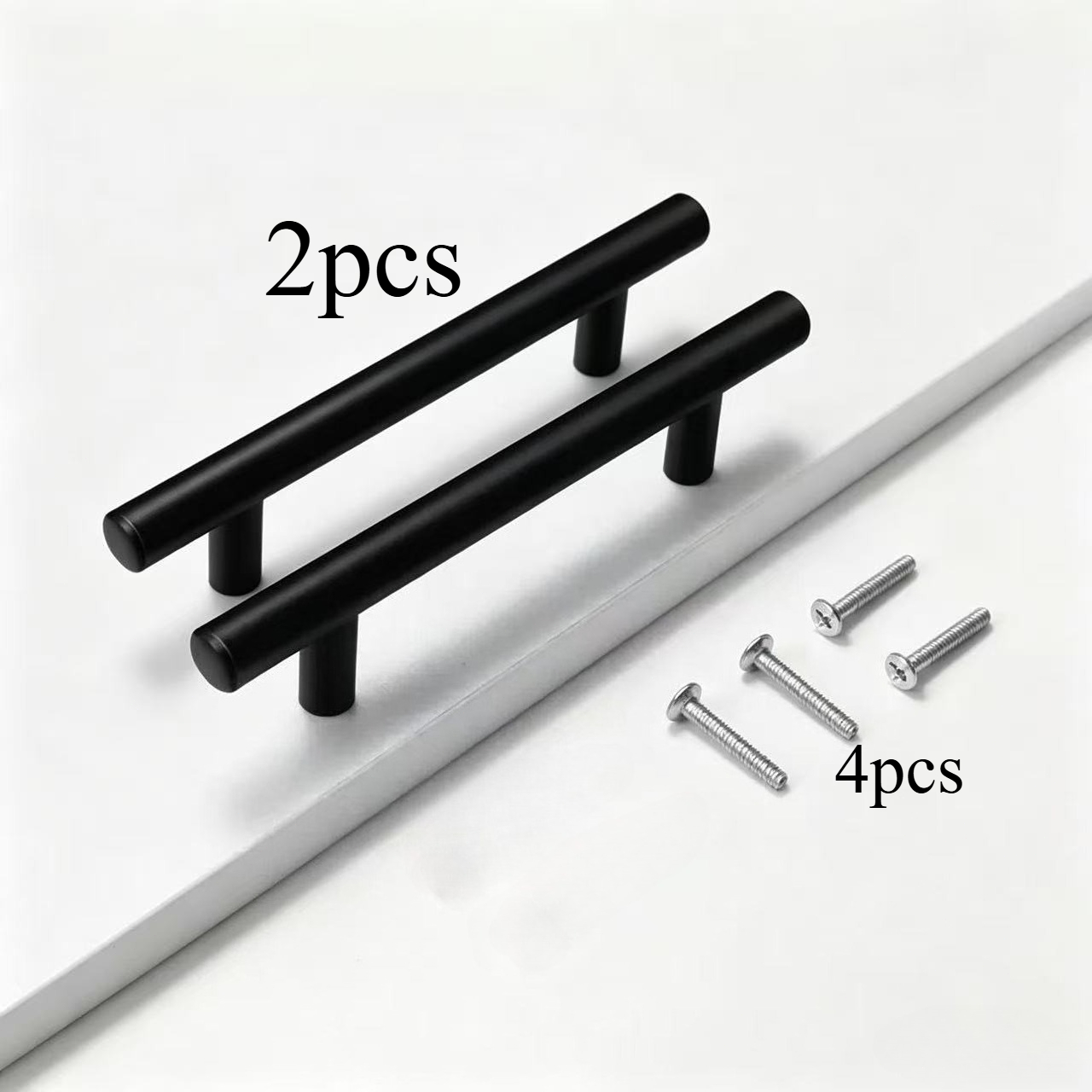 6pcs 2pcs Handles And 4pcs Screws. Matte Black Stainless Steel T-shaped Handles For Cabinet, Closet, Drawer, Door: retailer-supplied image