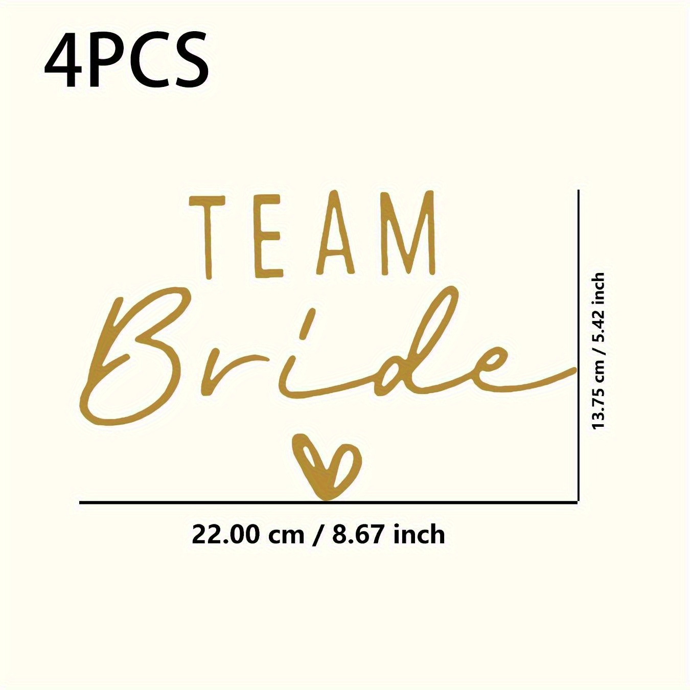 E-shop 4er-Set Braut-Team Aufbügler - Goldene Glitzerherzen, robuste Hitzeübertragungsaufkleber aus Kunststoff für T-Shirts, Jeans, Rucksäcke, Hoodies,