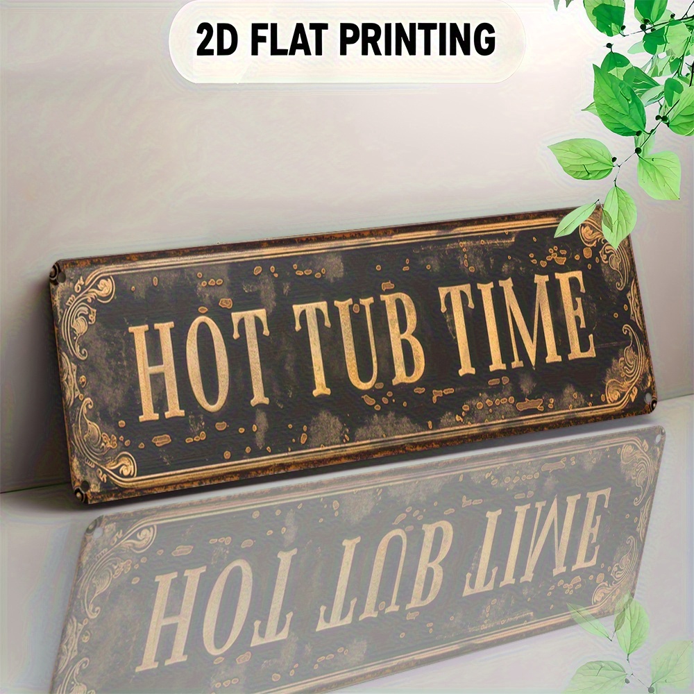 TEMU 2d Flat, Vintage "hot " Aluminum Wall Sign - Retro Art Deco Hot Tub Decor Suitable For Gardens, Bars, Bathrooms & Indoor/outdoor Use, Durable
