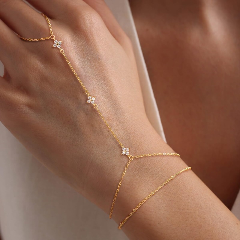 2pcs Stackable Golden Finger Ring Bracelet Set