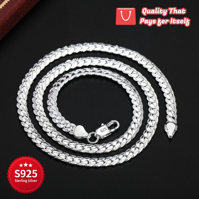 925 Silver Embossed Cuban Chain Necklace, Handmade Design