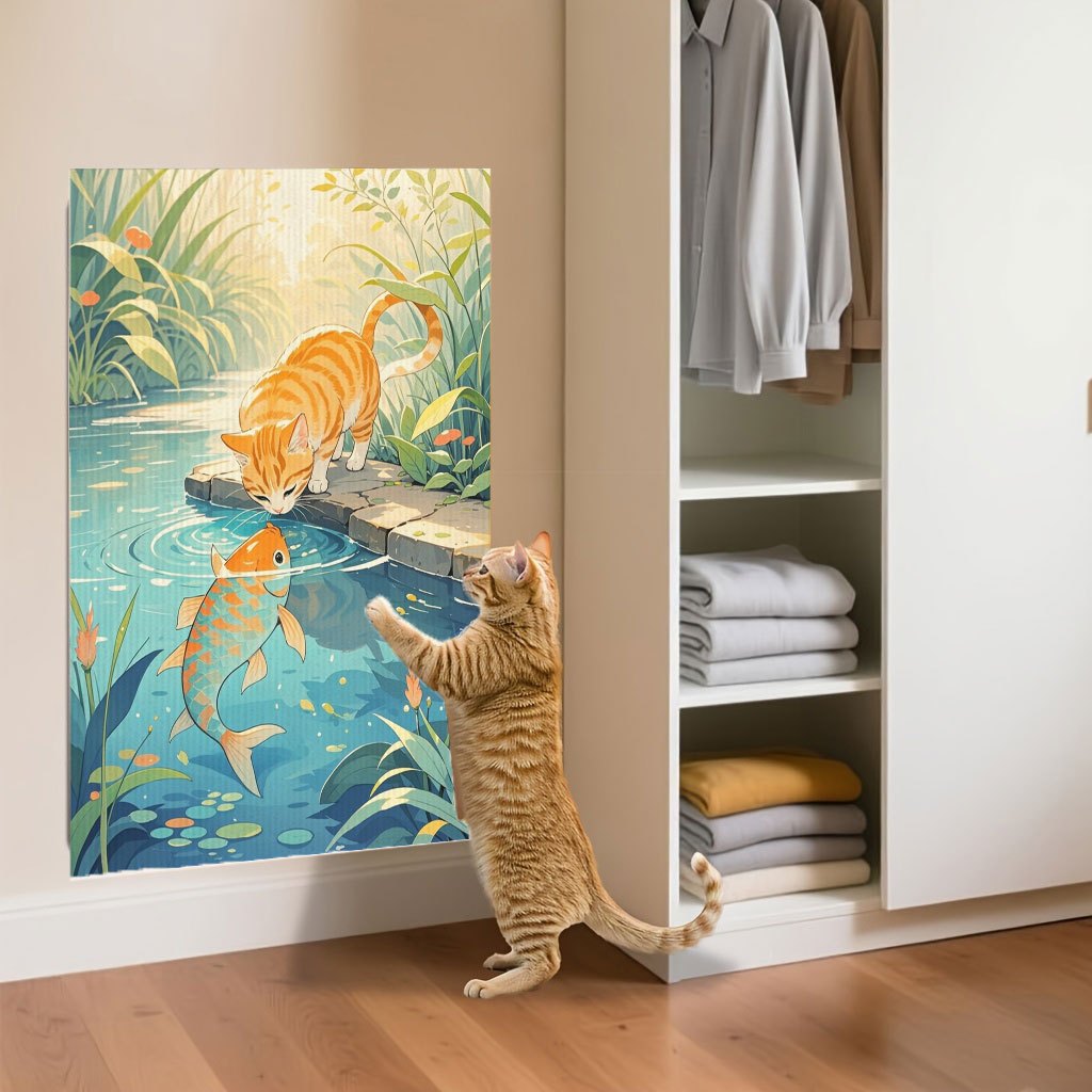 TEMU Durable Cat Scratching Mat With Climbing Feature, Self-adhesive No-drill Setup, Indoor Furniture Protection For Sofa Wall And Chair, Great For