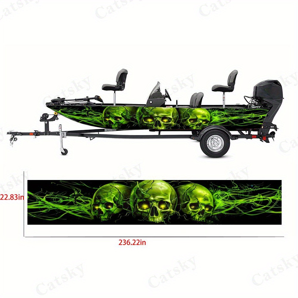 Green Lightning Design Stickers with Three Skulls, Waterproof PVC