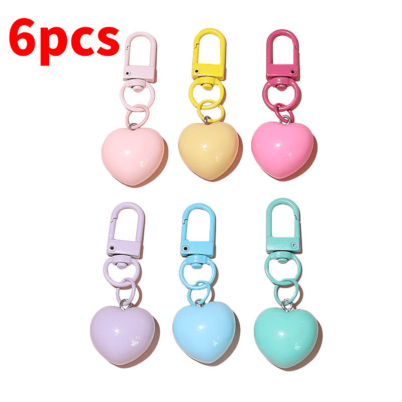 TEMU 6pcs Random Color Y2k Heart Keychains, Cute Simple Heart Pendant Key Chains, Backpack Bag Hanging Charm Ornament, Ring Decor Accessories, Ideal
