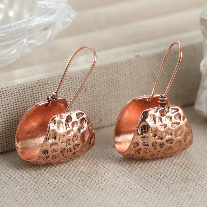 Vintage Copper Hammer Pattern Pendant Earrings