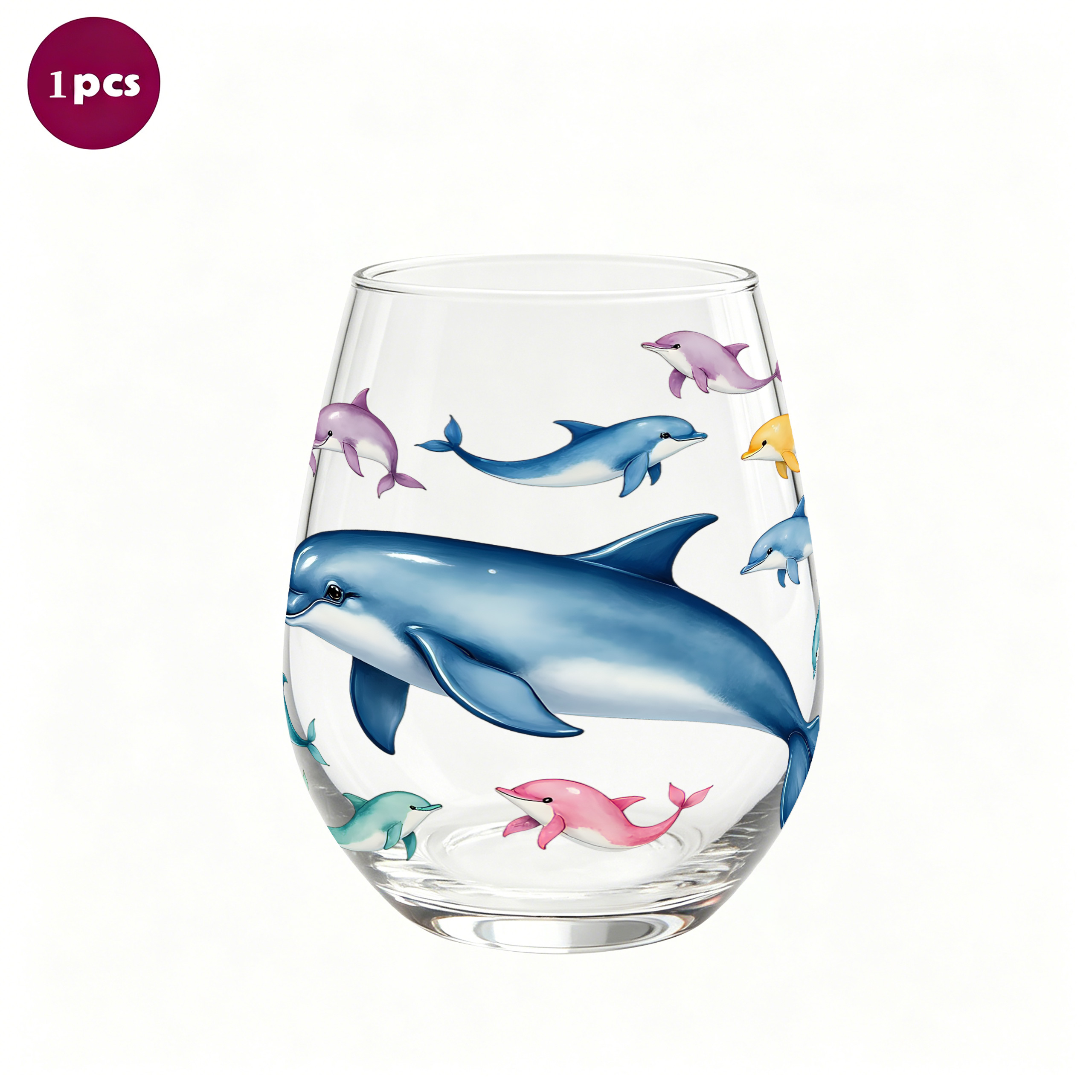 TEMU 1pc/pack, Dolphin Ocean Pattern, 350ml/11.8oz, Transparent Drinking Cup, Wine Glass, Egg-shaped Glass Cup, Champagne And Whiskey Cup,