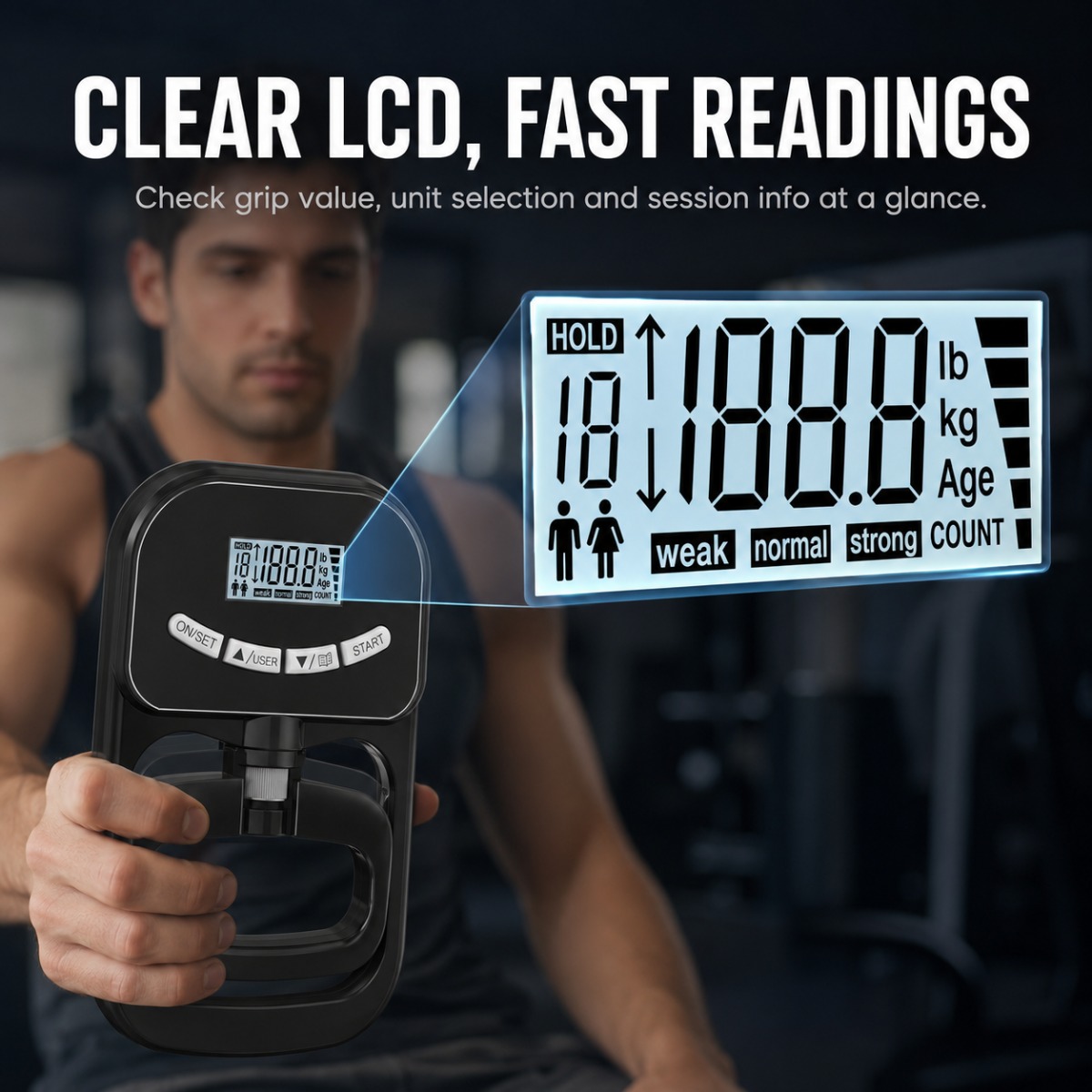 Digital Hand Dynamometer Grip Strength Tester, 120kg Capacity
