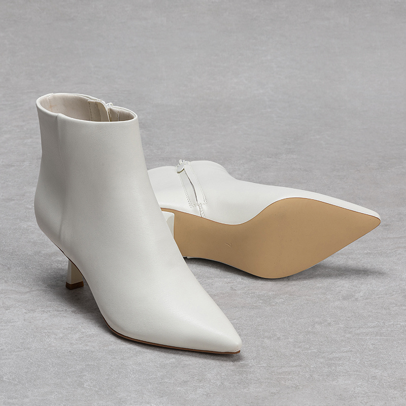 women's low kitten heel ankle boots pointed toe slip on elastic