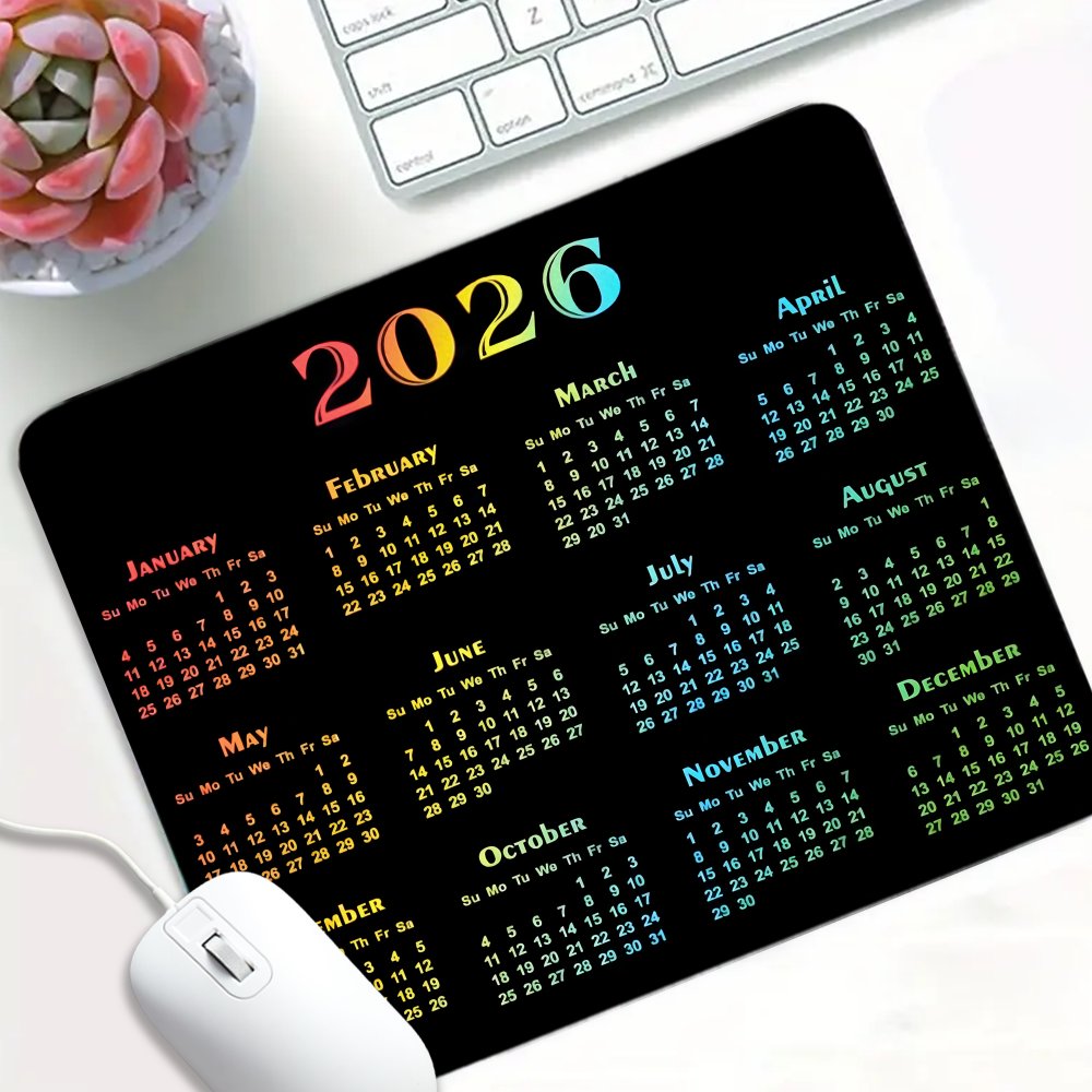 TEMU Tapis de souris carré à motif de calendrier pour 2026, un accessoire de bureau et un tapis de table adapté aux hommes et aux femmes, fournitures