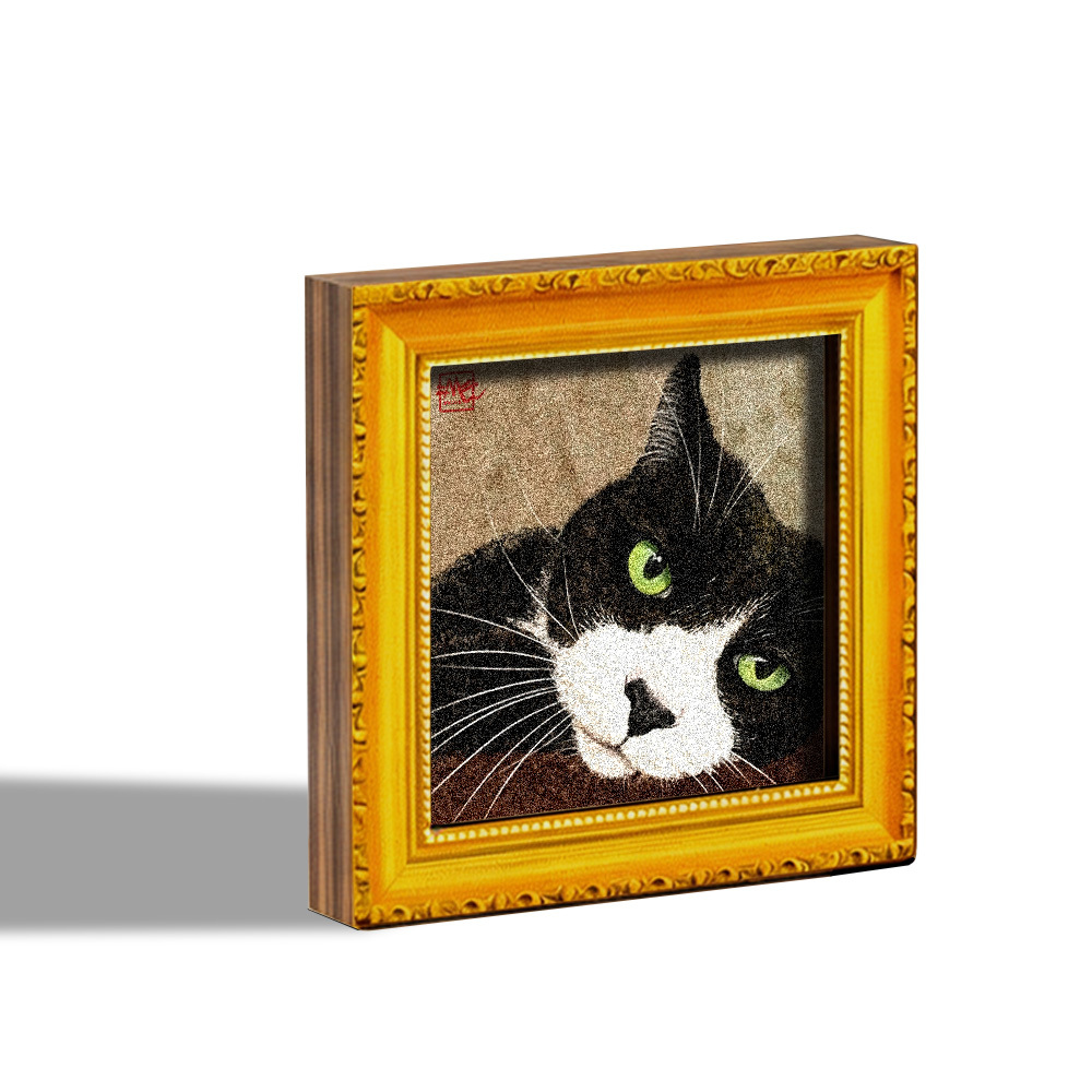 TEMU 1 Aimant de Réfrigérateur et Blanc aux Yeux Verts - Décoration Miniature en Bois pour , Congélateur, Porte - Art de Chaton, Cadeau Déco Cuisine