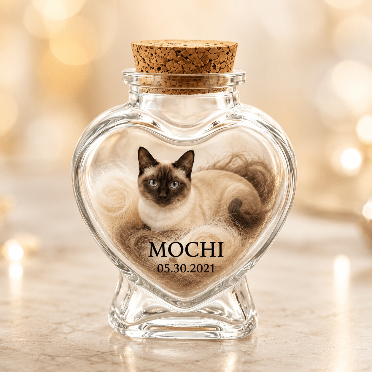 TEMU Personalized Pet Hair Memorial Keepsake Bottle With Custom Photo, Name And Date, -shaped Container With Removable Cork, 7.5cm X 5.5cm/ 2.95in X