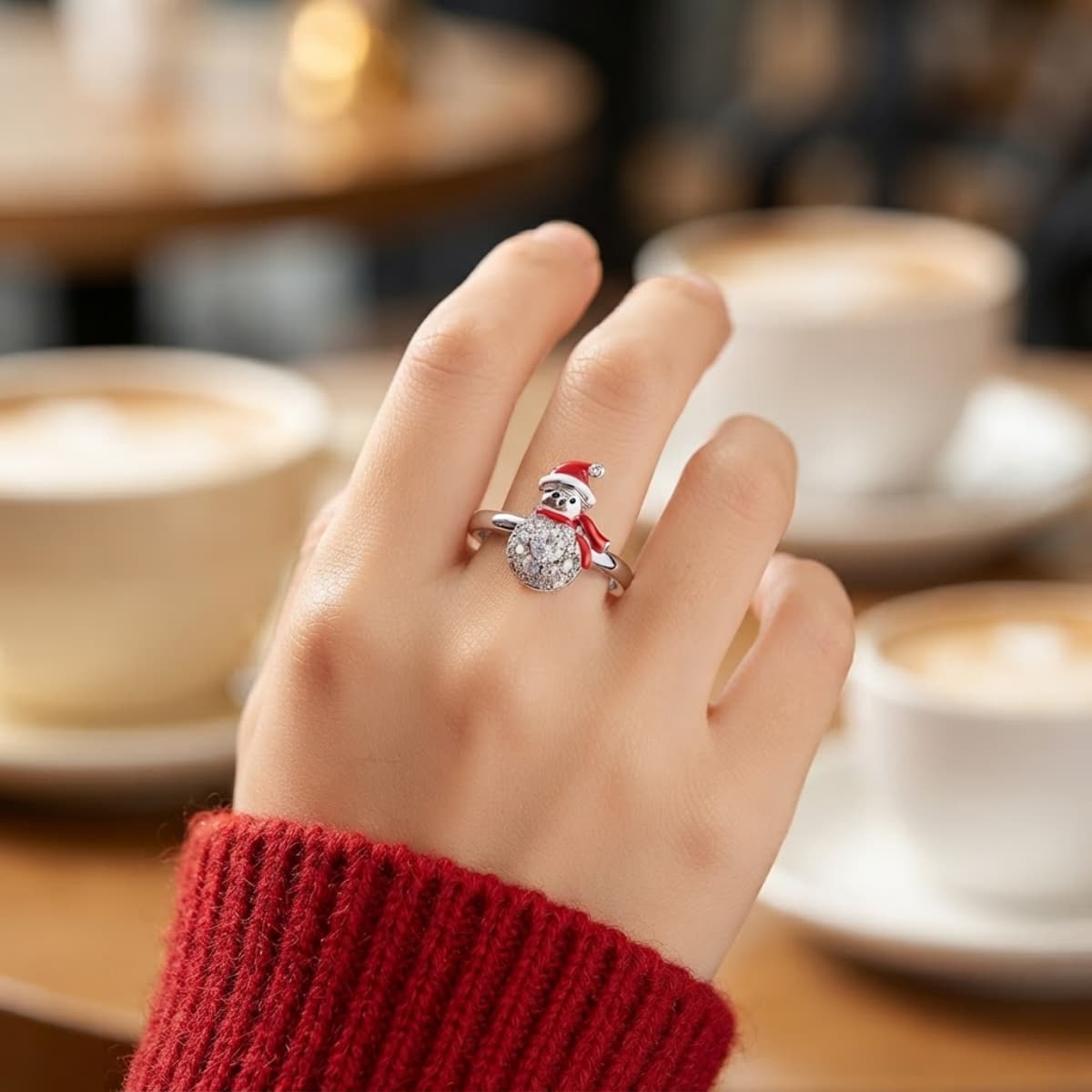 Playful Festive Christmas Snowman Ring, Vibrant Design
