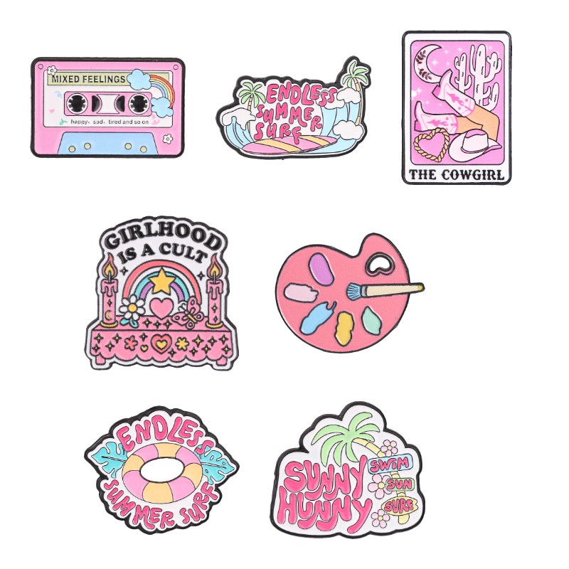 TEMU 7pcs Cute Badges - Cartoon Macaron Pink Series Pin - Commemorative Accessories - Fashion Pin Accessories For Clothing, Backpacks, Hats, Shirts,