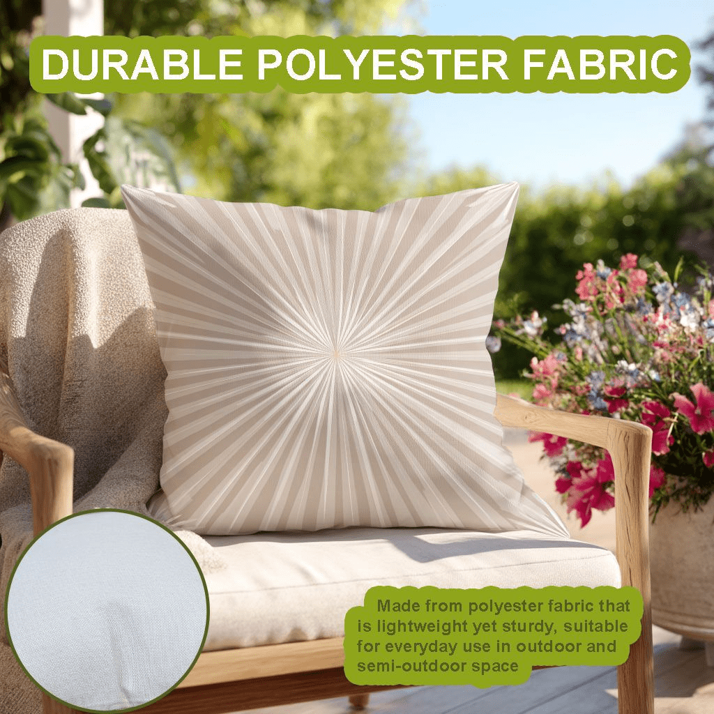 Set of 2 Light Beige Outdoor Cushion Covers, Decorative Throw Pillow Cases for Patio, Garden, Balcony, Yard, 45.72X45.72 cm, Soft Durable Polyester, Pleated Design for Enhanced Outdoor Comfort
