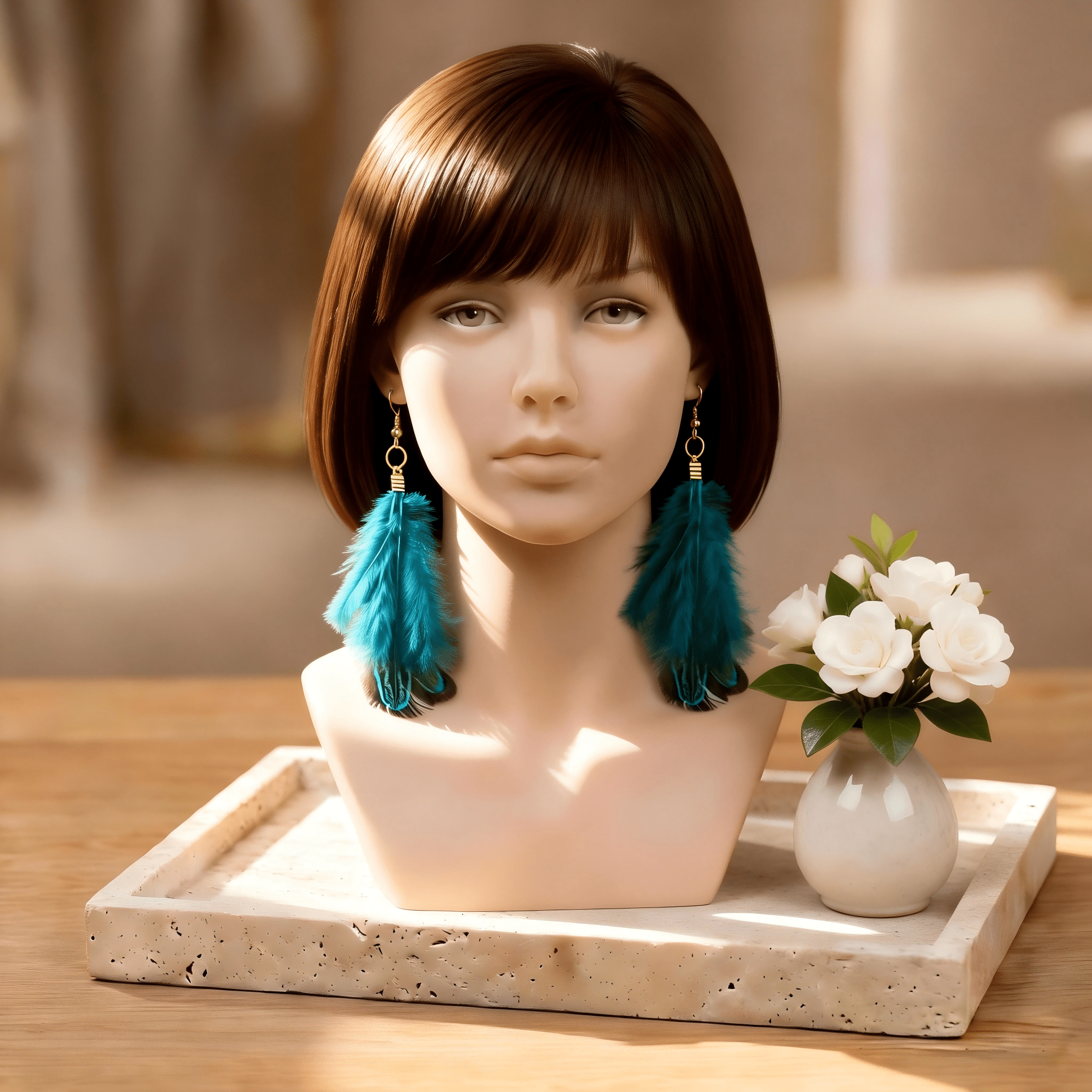 TEMU A Pair Of Ethnic-style Bohemian Feather Earrings, Featuring Exquisite Copper With 18k Golden Plated Golden-plated Ear Hooks. The Vibrant Base Is