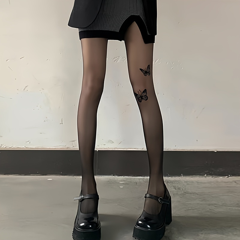 Image of Teenager's Sheer Mesh Patterned Tights High Waist Footed Pantyhose Thigh High Stockings Long Socks, For Teenager, For Teenager