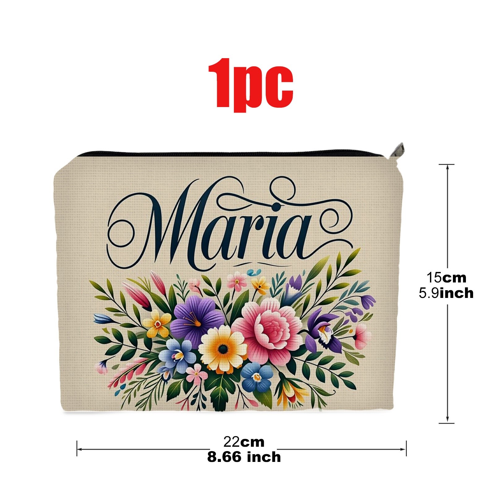 TEMU 1pc Double-sided Cosmetic Bag, Size 5.9in*8.66in, Polyester Material, With "maria" & , Artistic Decorative Style, For Beauty & Personal Care,