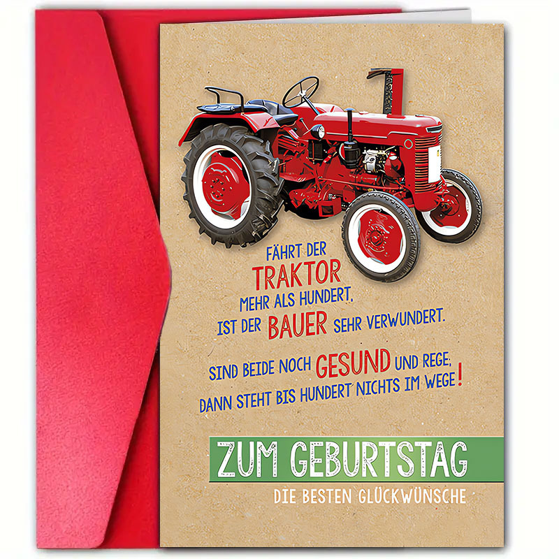 TEMU 1pc Funny German Birthday Card With Tractor Design - "happy Birthday, , May Your Harvest Be " - Includes Envelope, Ideal For Family, , And Small