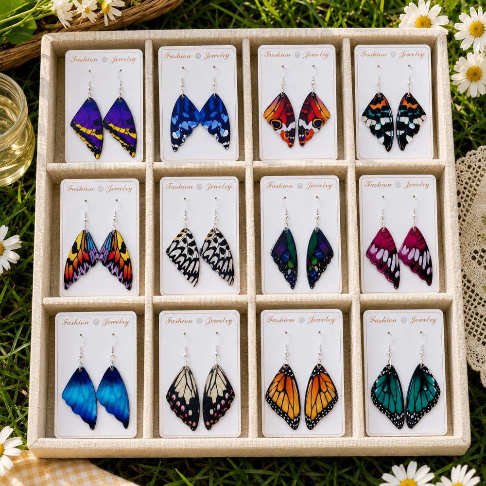 TEMU Ensemble de 24 boucles d'oreilles pour femme (12 paires), style bohème vintage, boucles d'oreilles pendantes acryliques colorées d', bijoux