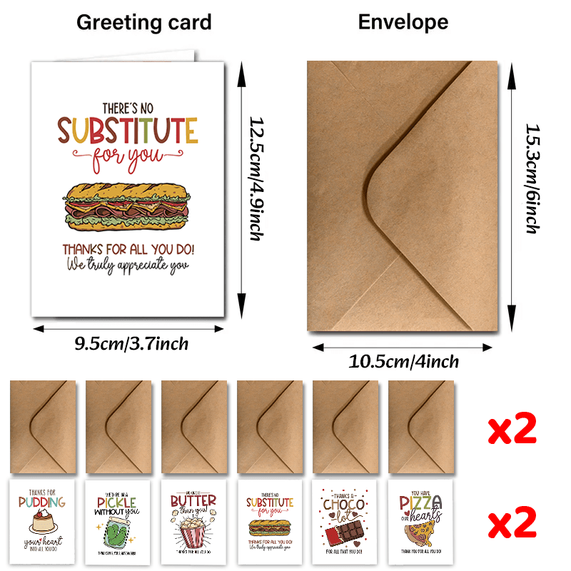 TEMU 24pcs Employee Appreciation Cards With Envelopes, Thanksgiving, Holidays And Thank You Notes, Fun Food Greeting Cards For Colleagues And Boss,