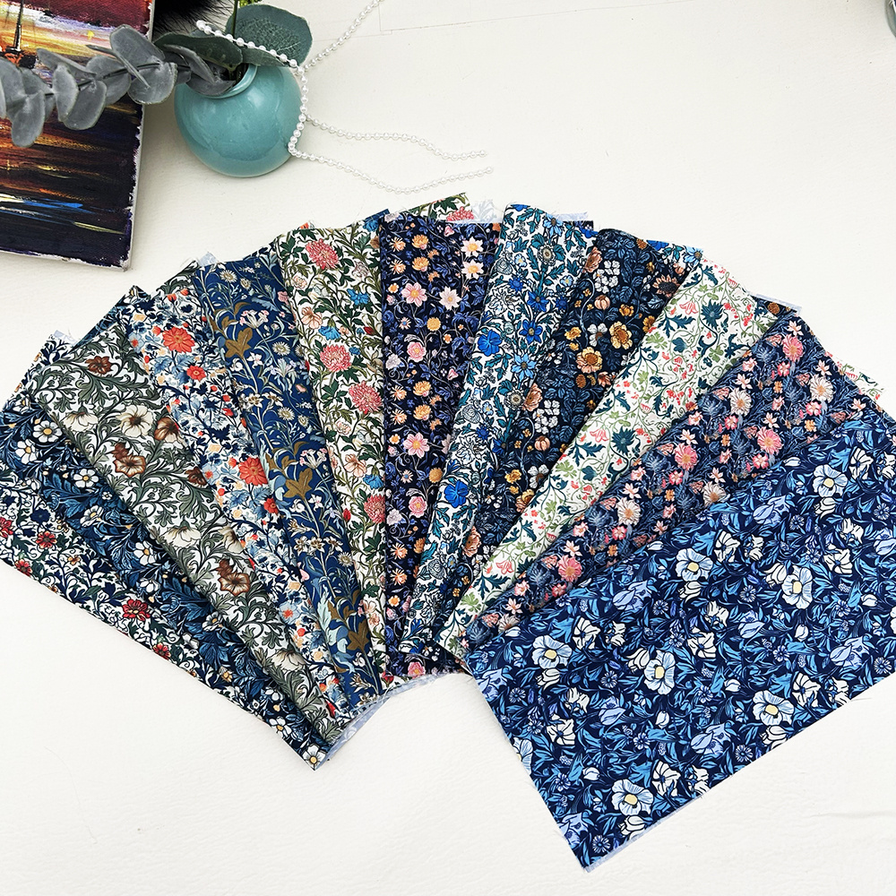TEMU 12pcs Of Blue-themed Country Style, Vintage Floral Patterns, 100% Pre-cut Sewing Materials, Measuring 9.84*9.84 Inches, Suitable For Crafts,