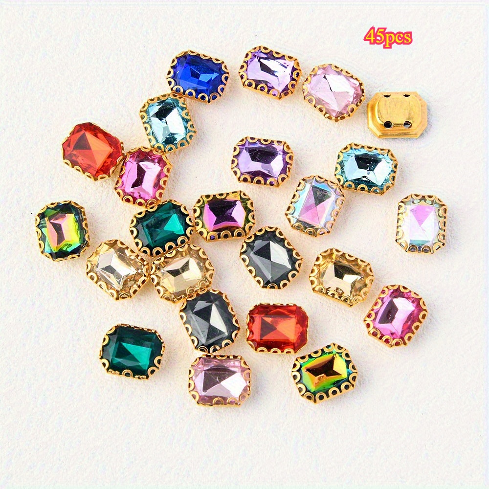 TEMU 45 pezzi 0.8*1.0Cm Rettangolari Ottagonali Strass Acrilici da Cucire Pizzo a Griffe 4 per Abbellimenti da Cucire Abbigliamento, Scarpe e