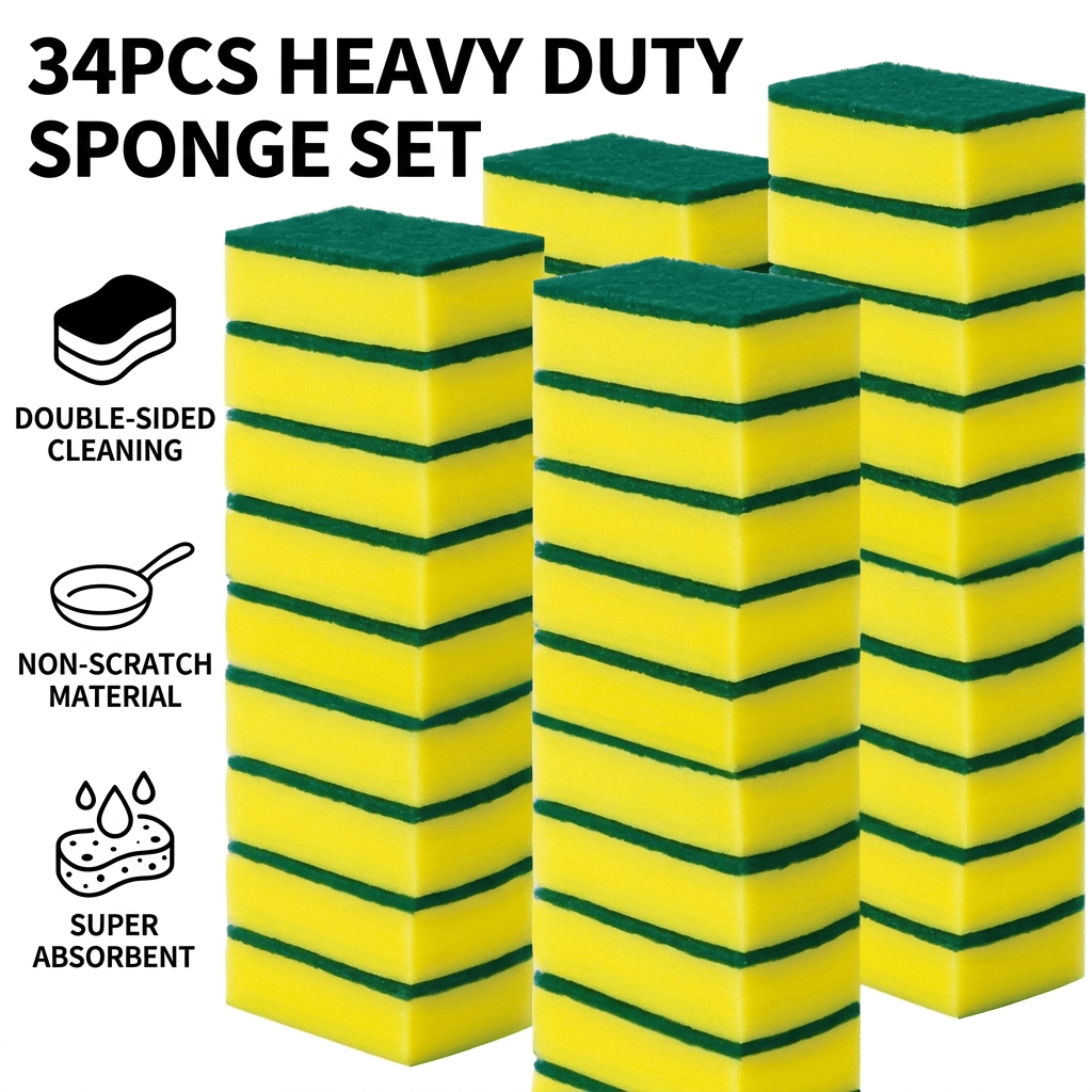 TEMU 34-pack Upgraded Double-sided Dishwashing Sponge Kitchen Cleaning Pads, Non-scratch For Pot , Strong Oil And Stain Removal. Suitable For Dishes,