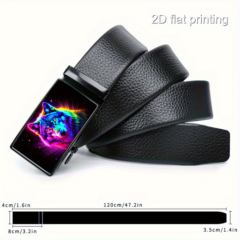 TEMU A 2d And Magnificent Wolf Art - A Durable, High-quality Exquisite Belt, Men's Sliding Belt, Adjustable Business Belt, Suitable For Dress Pants,