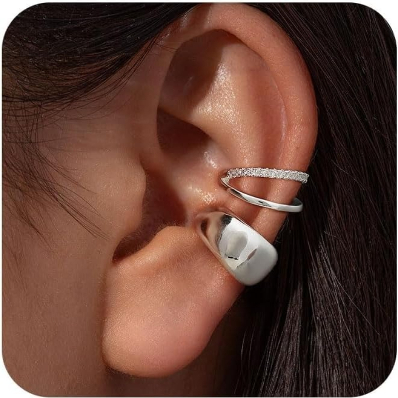 Image of Dainty Small Ear Cuff For Women - Trendy Golden Plated Cz Non Piercing Cartilage Earring Set Jewelry Gift