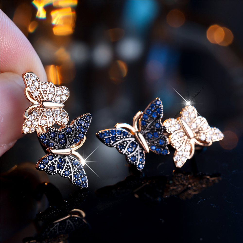 Women's Elegant Champagne Double Butterfly Drop Earrings