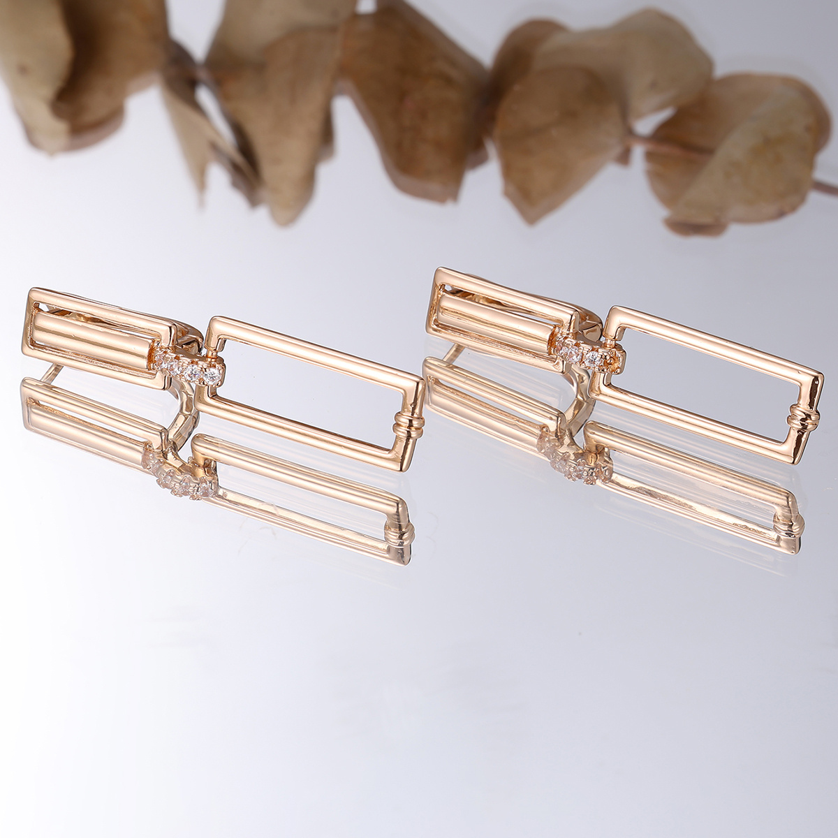 Women's Chic Golden Tone Two-Tier Geometric Drop Earrings